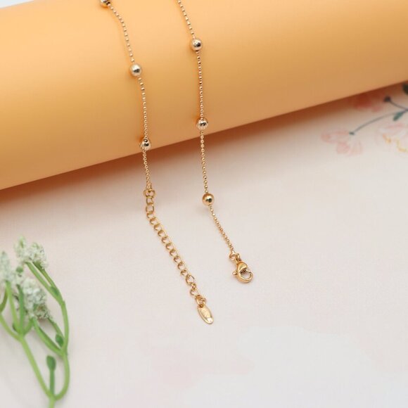 "Beaded Ball Chain Rose Gold Necklace, XPNL0184 - Picture 9 of 13